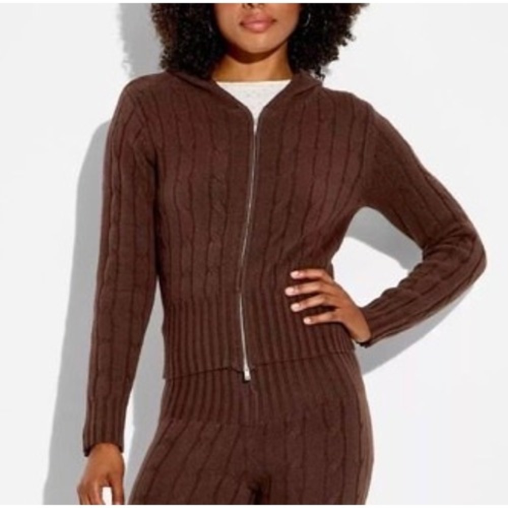 Wild Fable NWOT Brown Cable Knit Zip Up Hoodie Sweater - Womens XXL